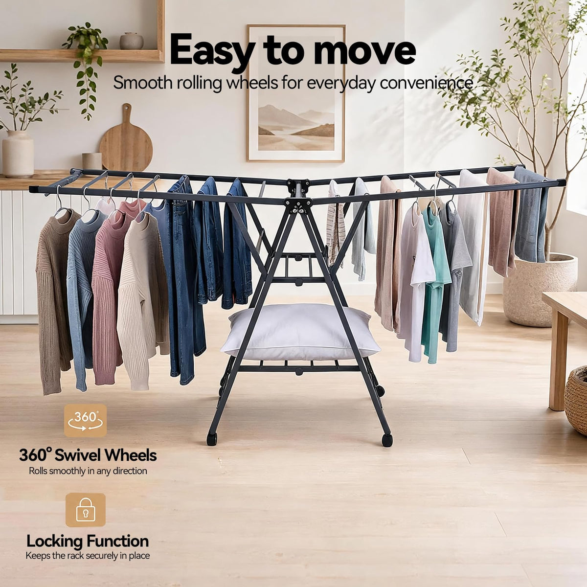 Foldable Metal Clothes Drying Rack with Wheels H826