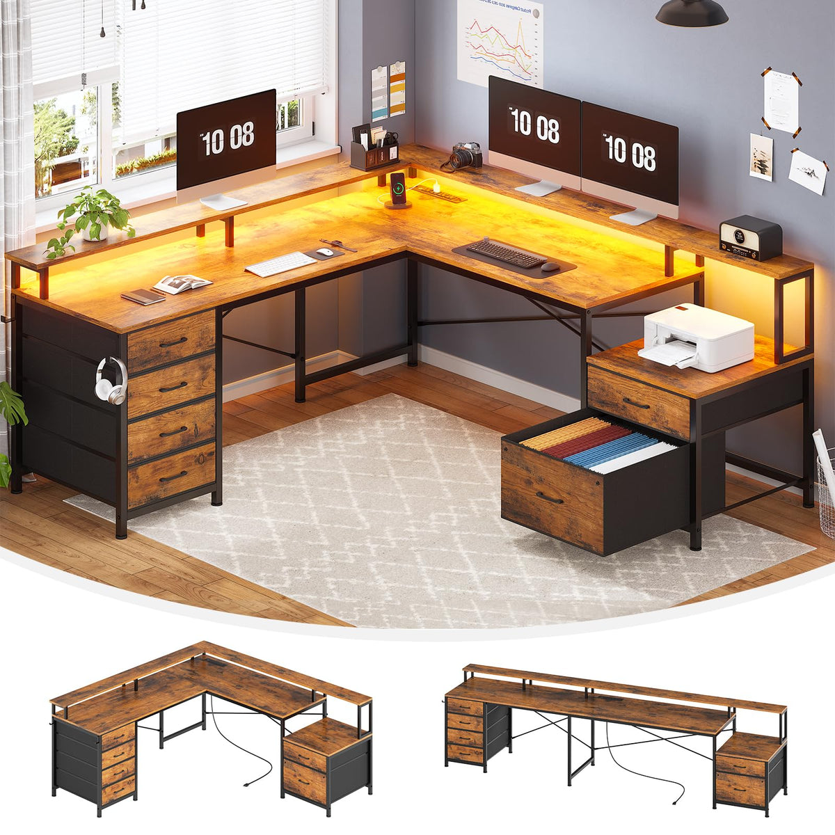 L Shaped Computer Desk with 6 Drawer A98936