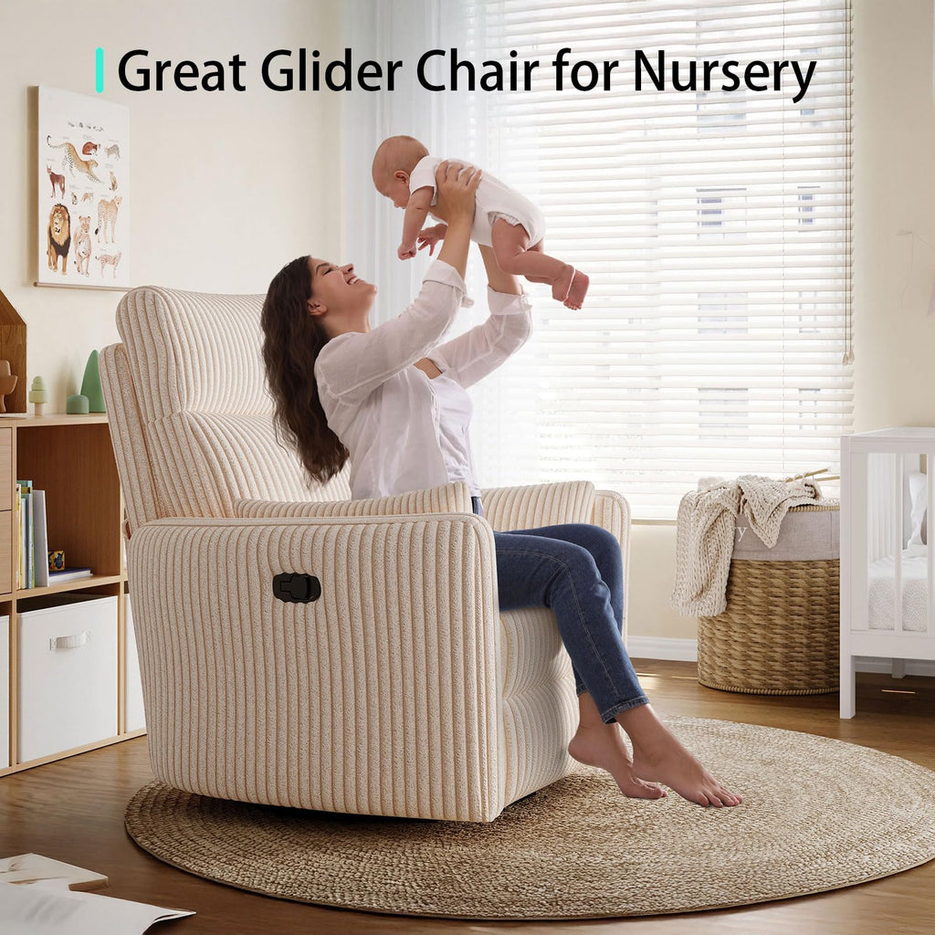 360 Swivel Recliner Chair with 2 Pillows Beige Corduroy N5405