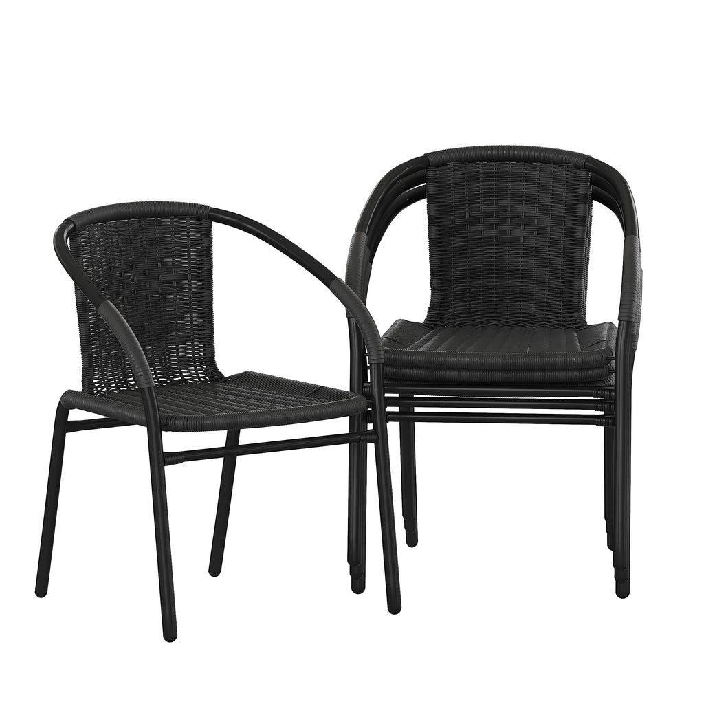 Black Rattan Stackable Dining Chairs Set of 4 Y1824
