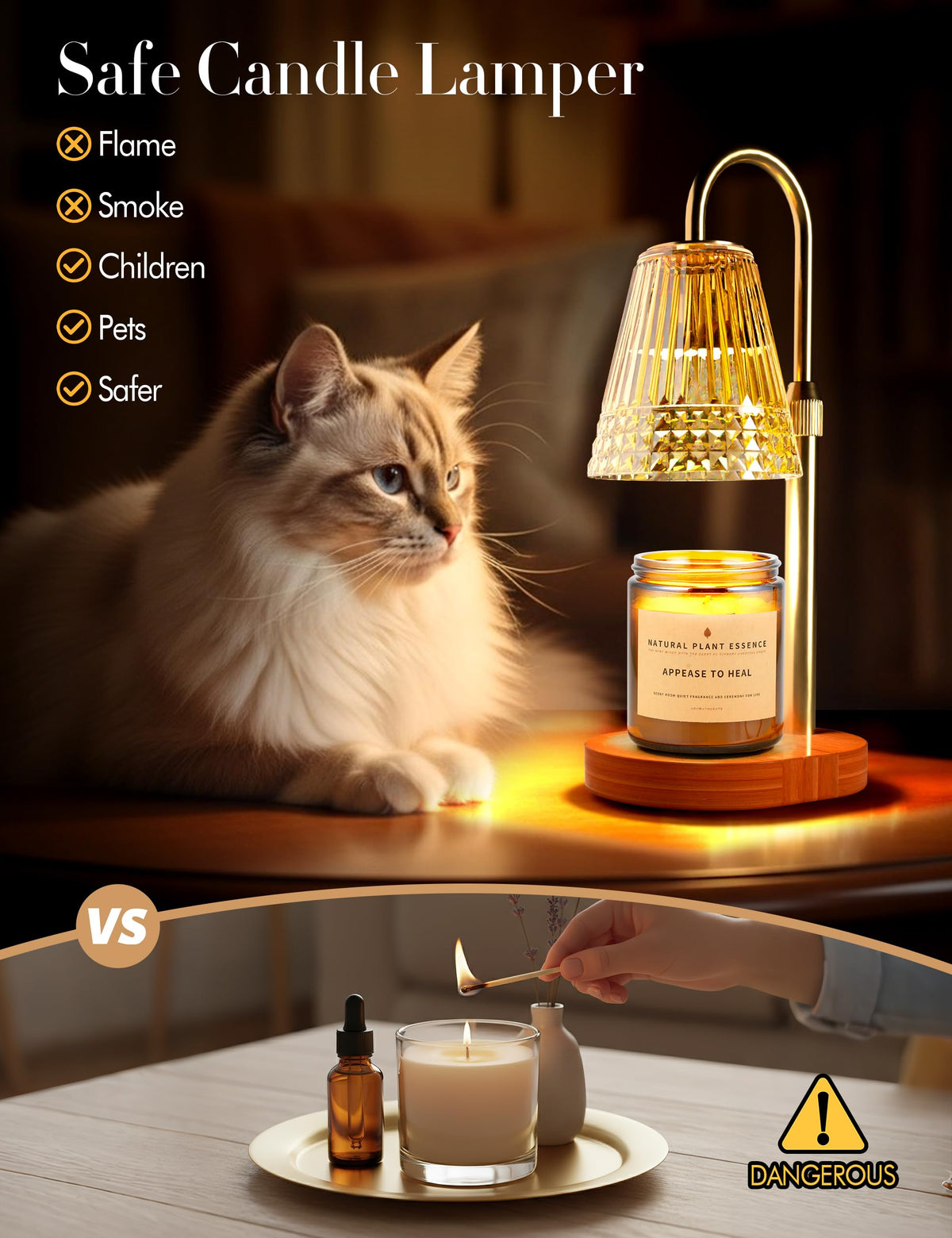 Candle Warmer Lamp with Timer Dimmer, Height Adjustable Wax Melt Warmer with 2 Bulbs, Gold Q2264