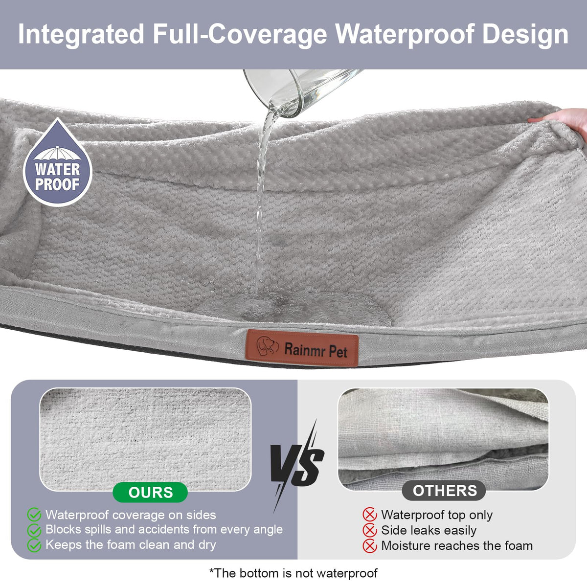 Memory Foam Orthopedic Dog Bed with Removable Waterproof Cover, 35x23 Inches, Light Grey E447