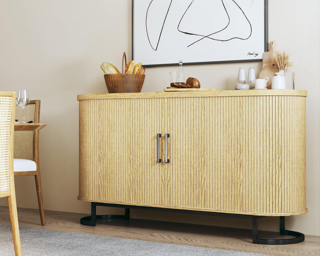 Sideboard Buffet Cabinet with Storage, Fluted Tambour, Adjustable Shelves G549