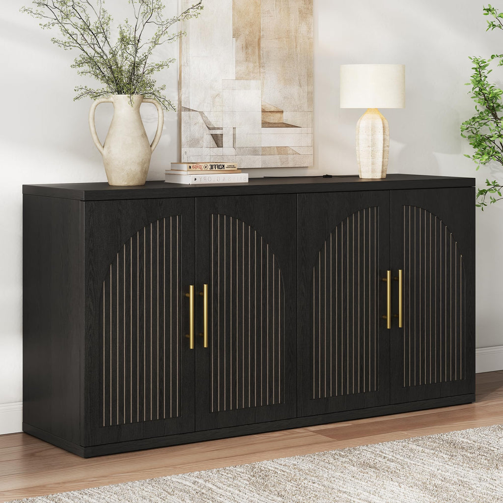 63" Black Wood Buffet Cabinet with Storage V36049