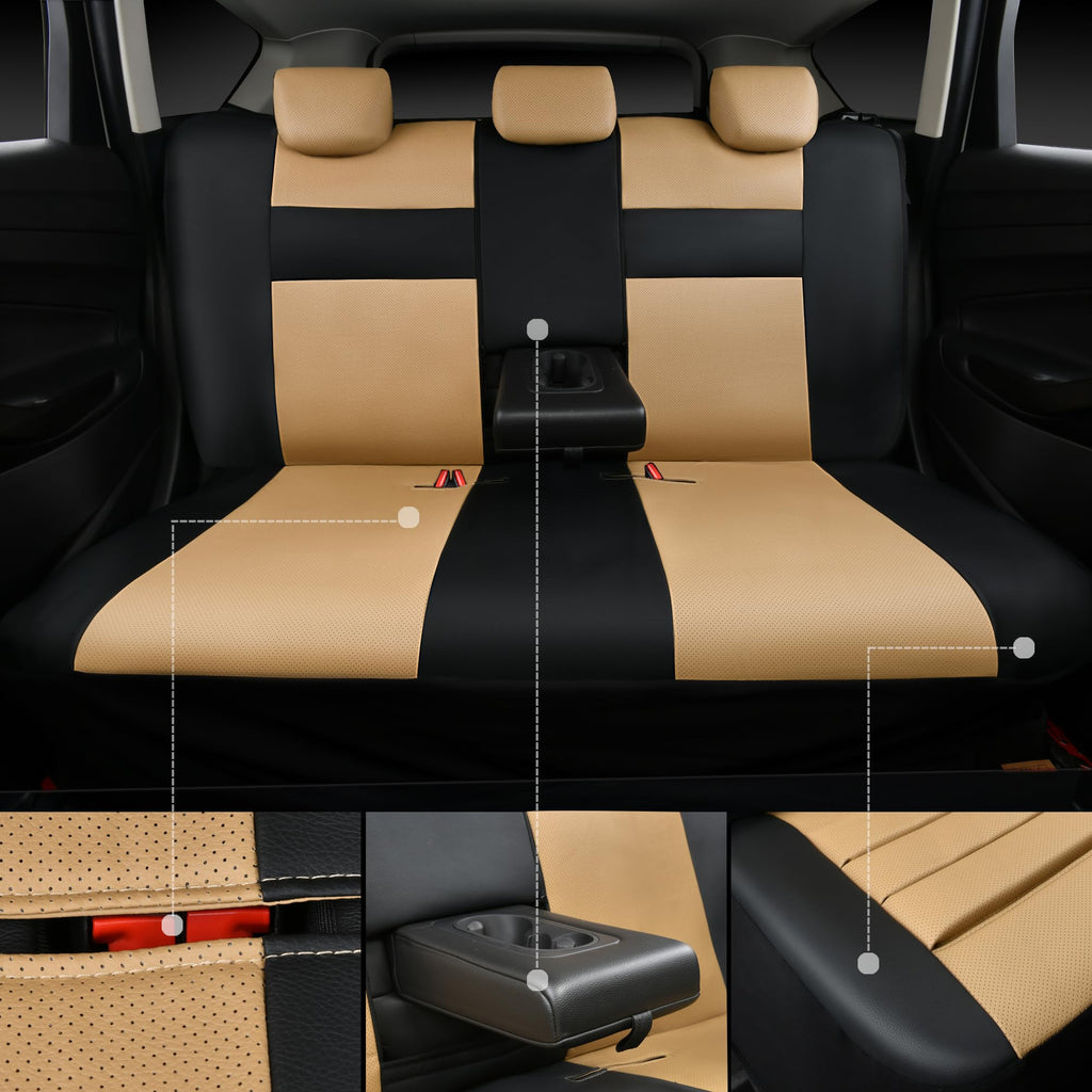 Leather Seat Covers Full Set Universal Water Resistant Beige Black I607508