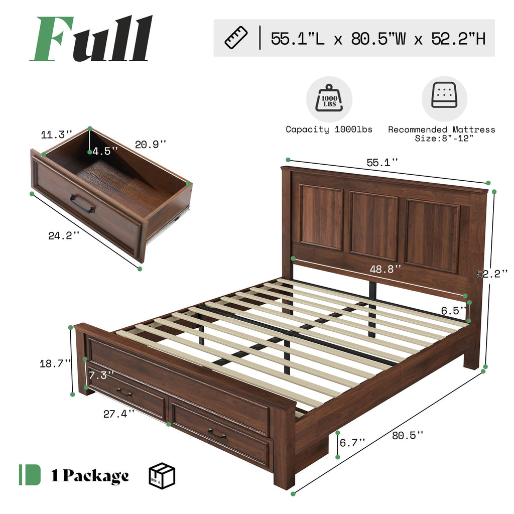 52.2" Full Size Farmhouse Bed Frame with Headboard Y542393
