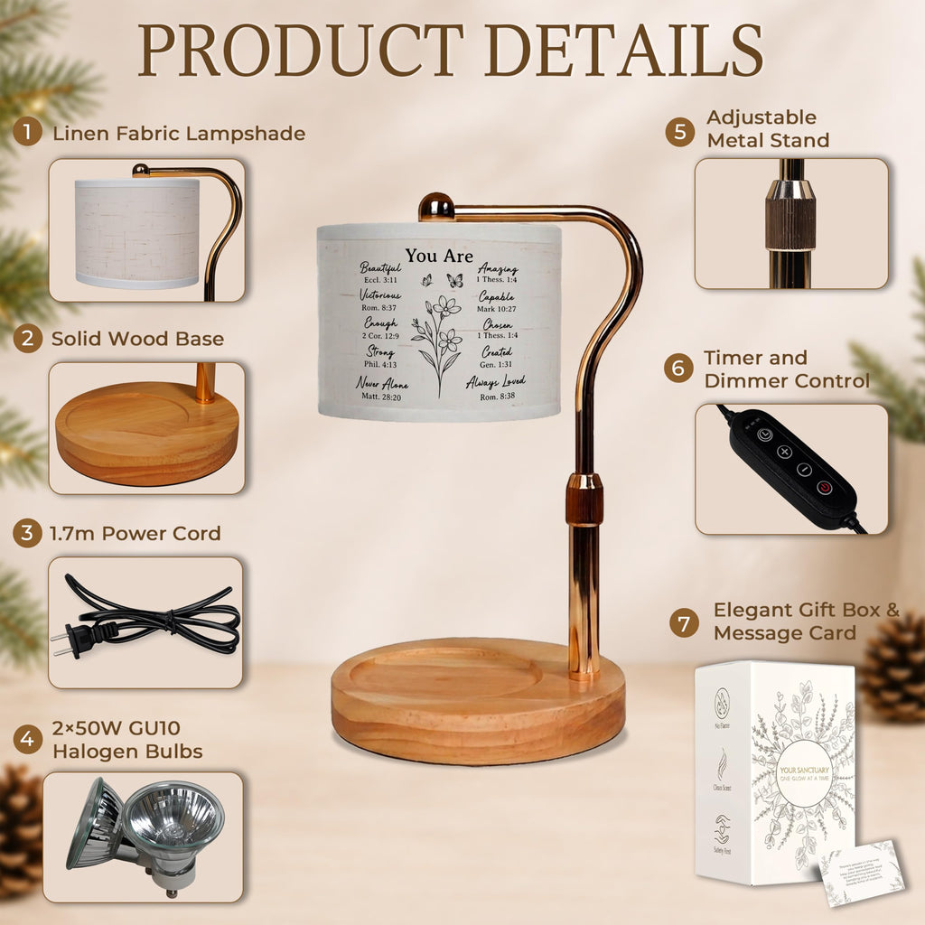 Candle Warmer Lamp with Timer Dimmable Height Adjustable U4159