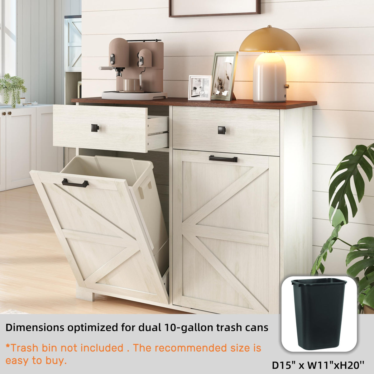 20 Gallon Double Tilt-Out Trash Can Cabinet White R2991