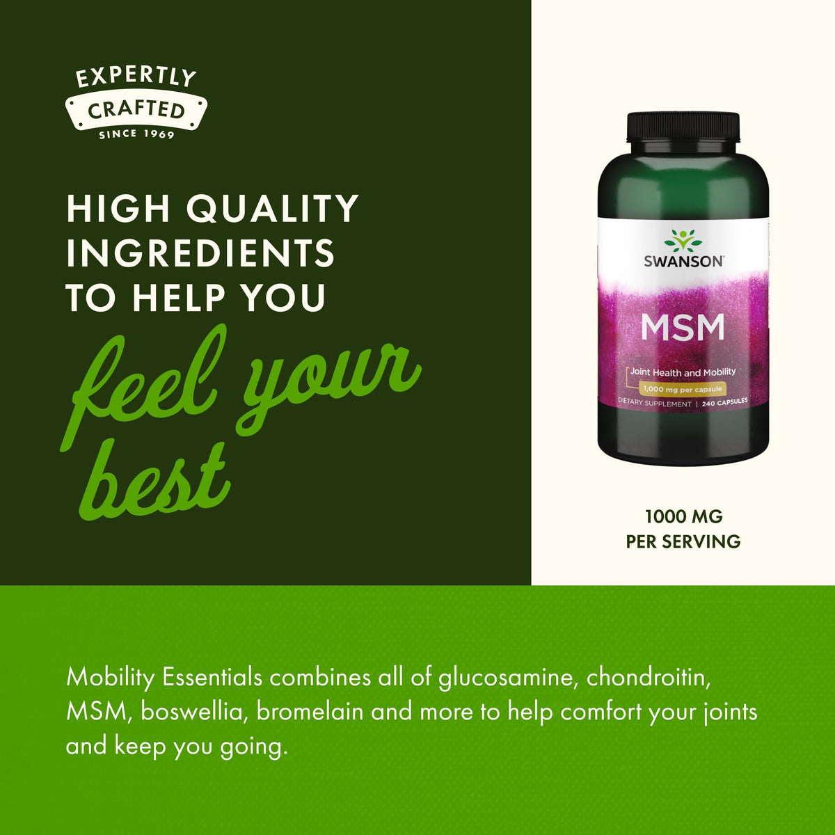 MSM Joint Health Supplement, 1000 mg, 240 Capsules P227205