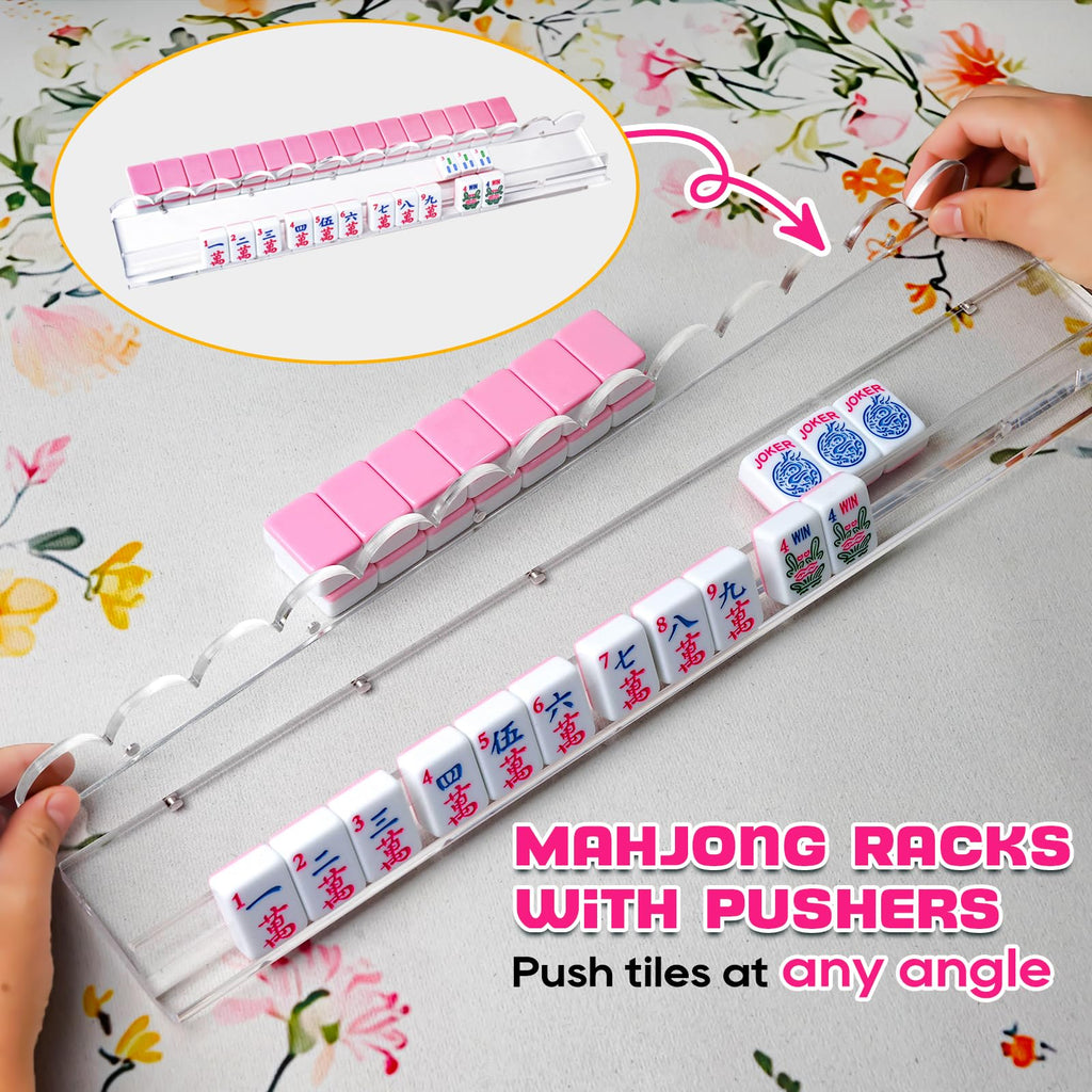Clear Acrylic Mahjong Racks with Pushers, Set of 4 E77442