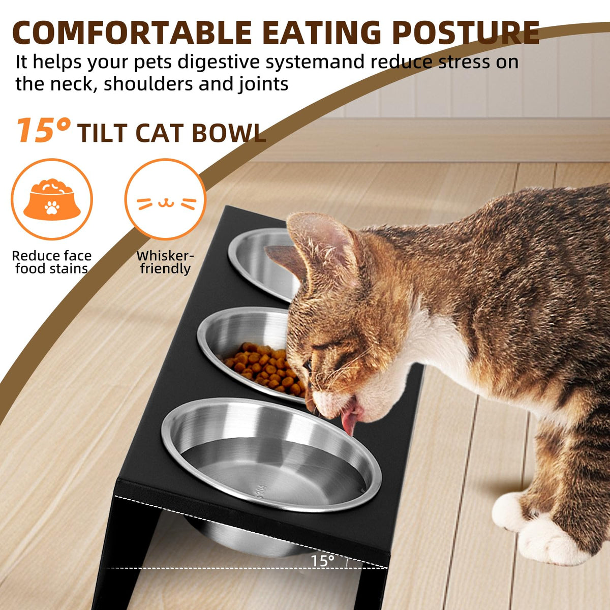 15° Tilted Stainless Steel Cat Bowls 3 Pack R791515