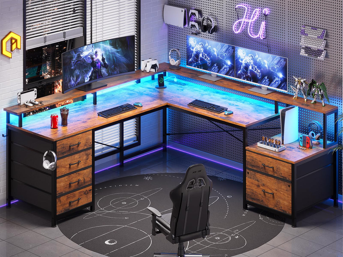 L Shaped Computer Desk with 6 Drawer A98936