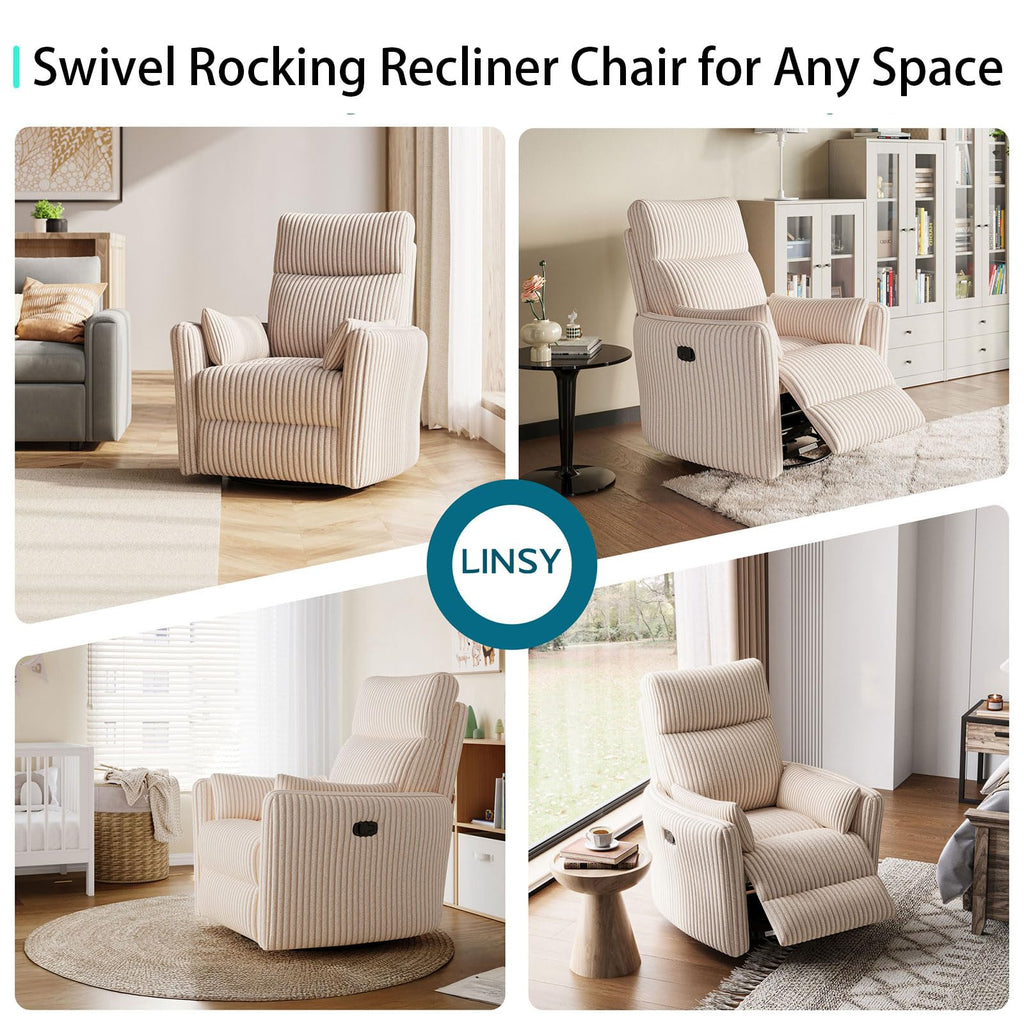 360 Swivel Recliner Chair with 2 Pillows Beige Corduroy N5405