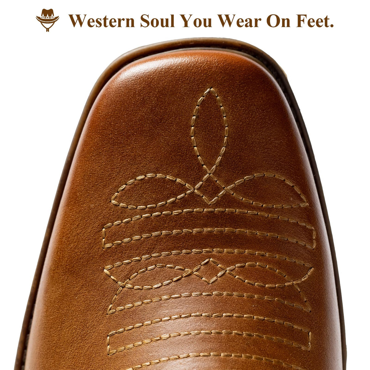 Cowboy Boots for Men Square Toe Leather Ankle Western Chelsea Slip On Boots E944
