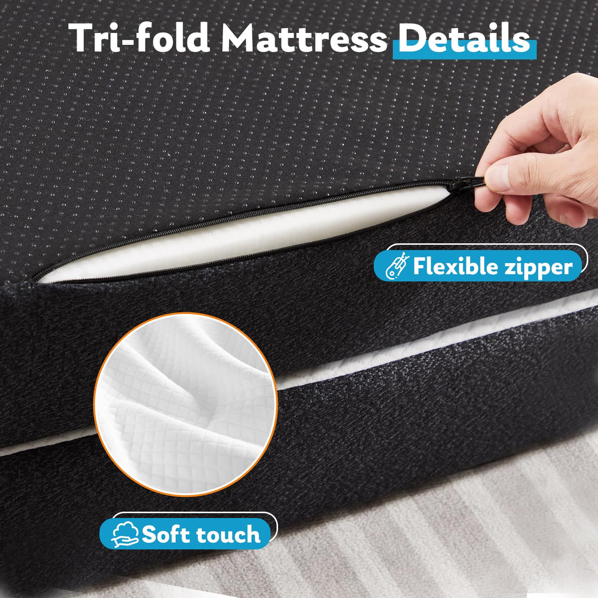 Twin Memory Foam 3 inch Folding Topper with Washable Cover V436