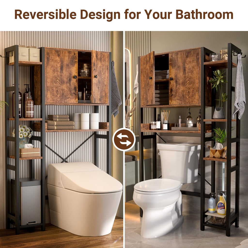 Over The Toilet Storage Cabinet with Doors, 7 Tier Bathroom Organizer with Adjustable Shelf K62426