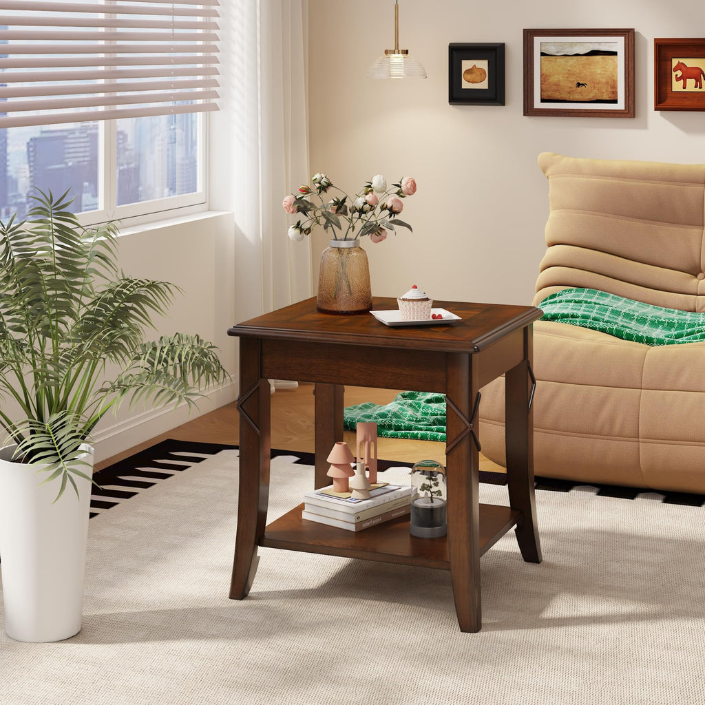 Solid Wood End Table with Storage Shelf Z805