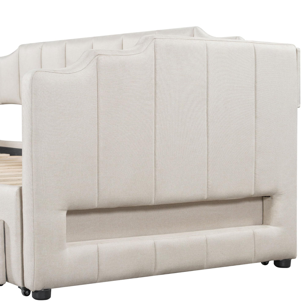 Twin XL to King Size Upholstered Daybed with Trundle and 2 Storage Drawers Y721340