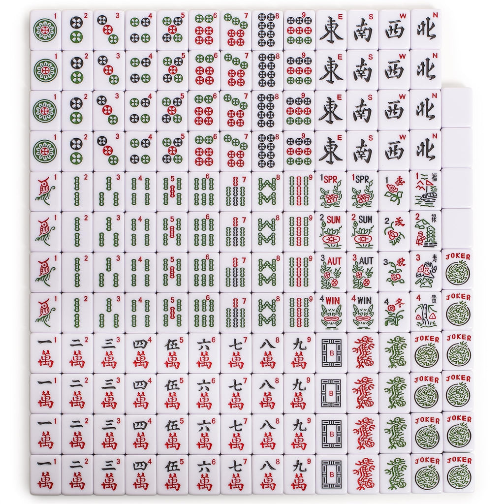166 Tiles Mahjong Set with Wooden Racks & Pushers, Dice, and Soft Beige Case N97904