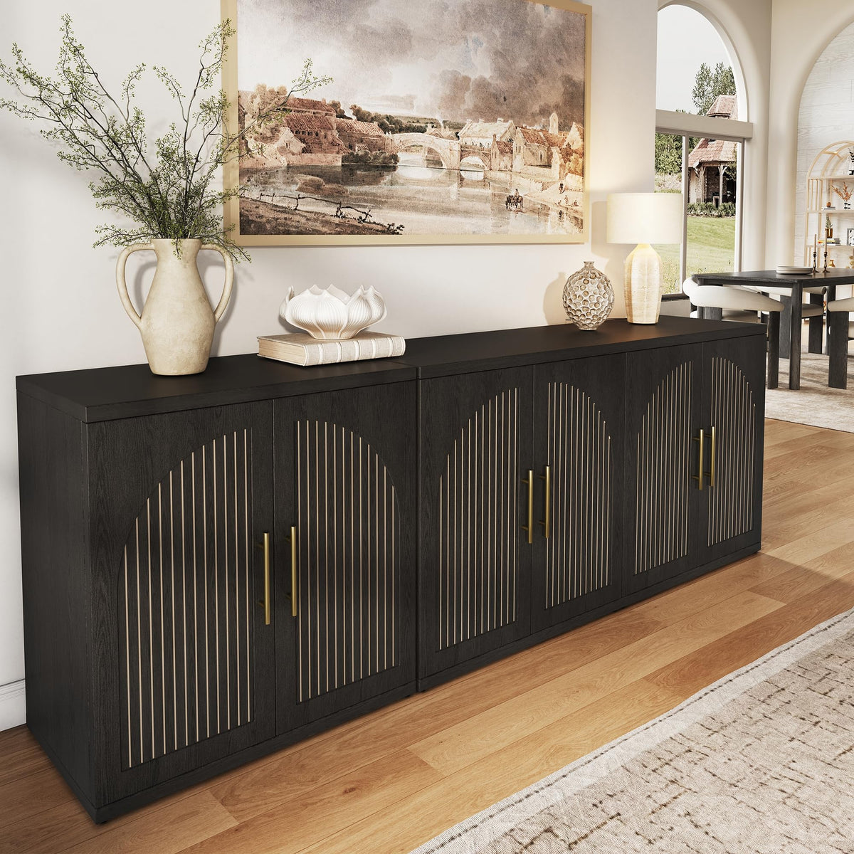 63" Black Wood Buffet Cabinet with Storage V36049