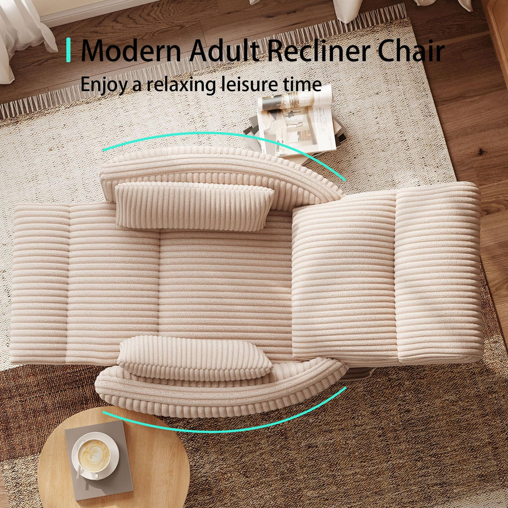 360 Swivel Recliner Chair with 2 Pillows Beige Corduroy N5405