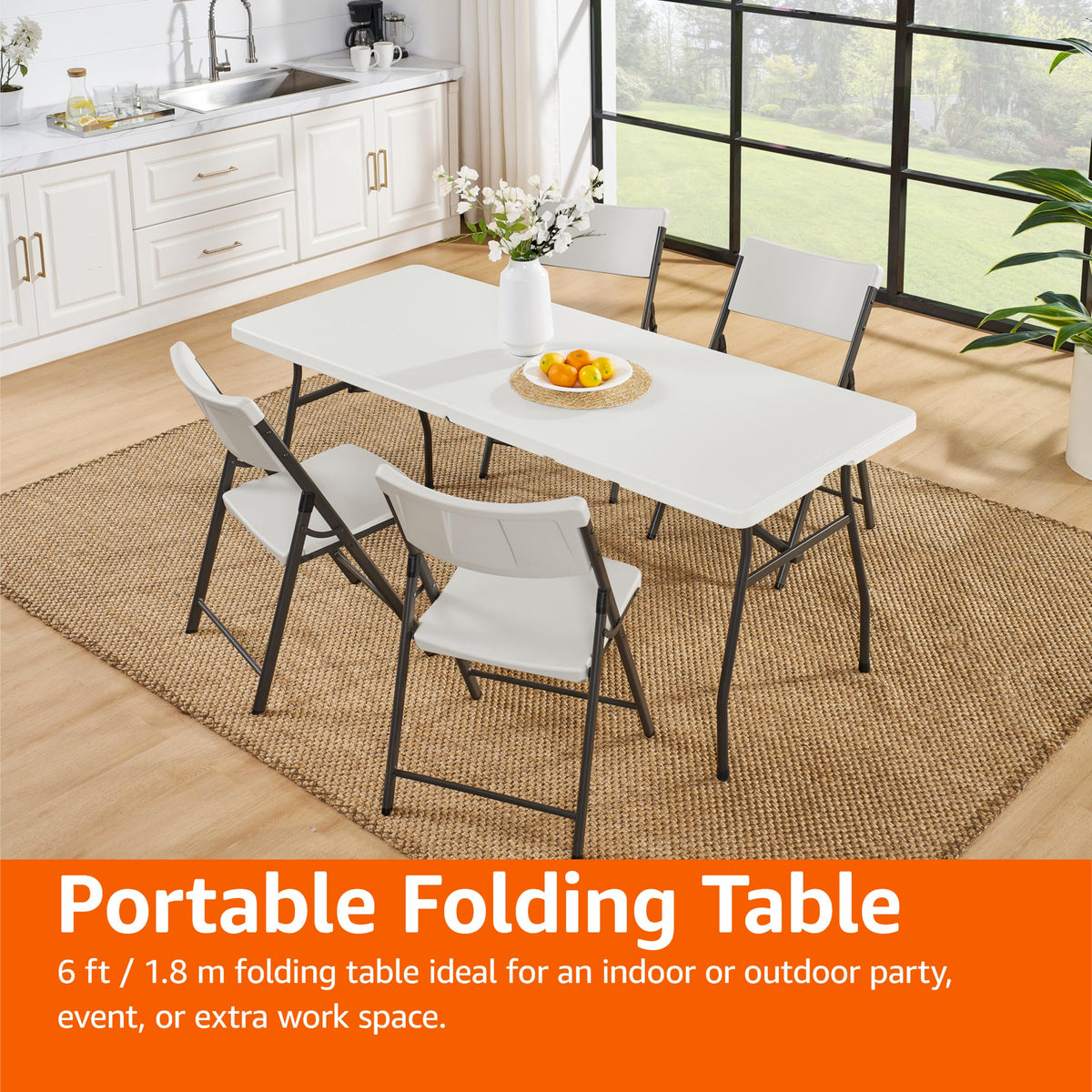 Heavy Duty Portable Folding Table, 6 ft, White U38087