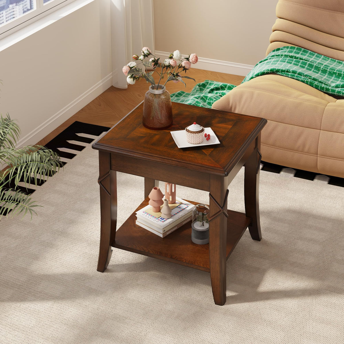 Solid Wood End Table with Storage Shelf Z805