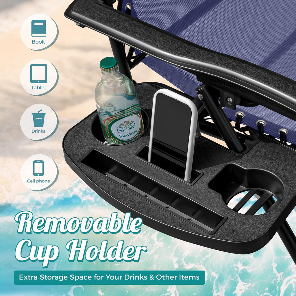 Zero Gravity Chair with Cup Holder Pillows Set of 2 Blue T2486