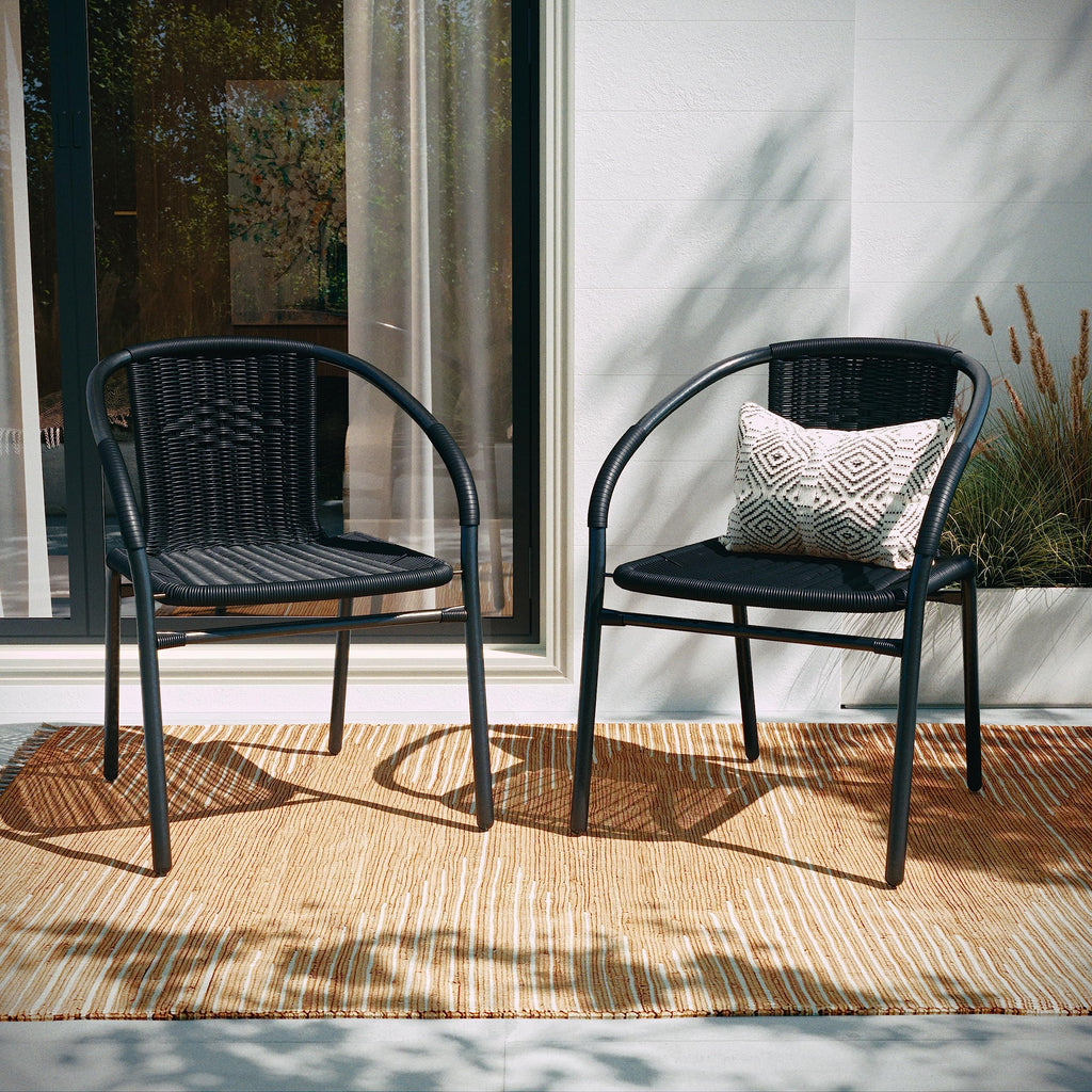 Black Rattan Stackable Dining Chairs Set of 4 Y1824