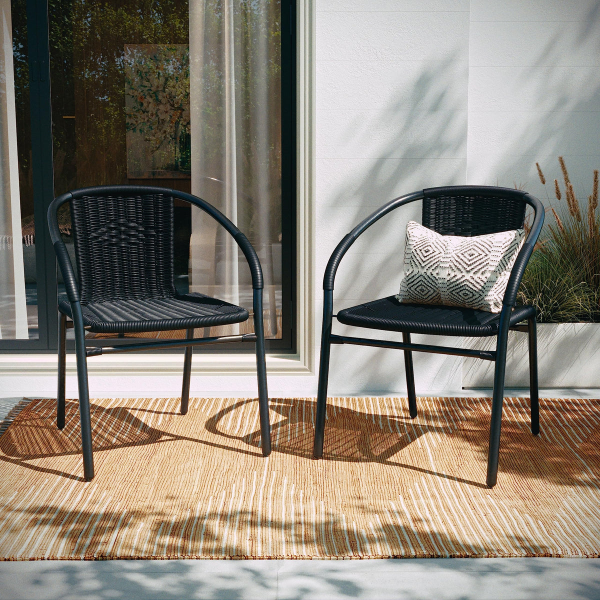 Black Rattan Stackable Dining Chairs Set of 4 Y1824