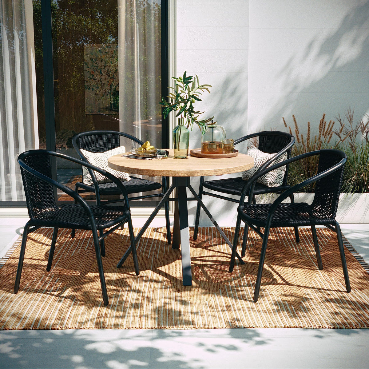 Black Rattan Stackable Dining Chairs Set of 4 Y1824