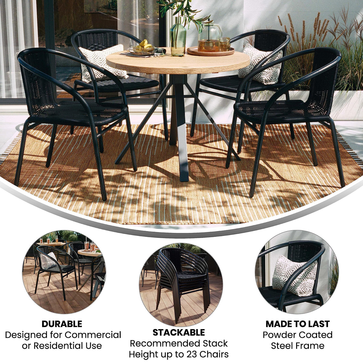 Black Rattan Stackable Dining Chairs Set of 4 Y1824